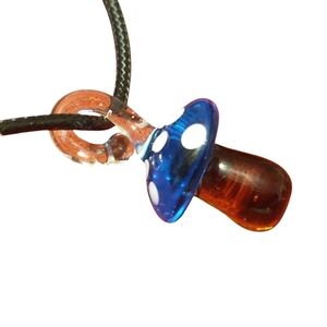 Blue and Brown Glass Mushroom Pendant Necklace